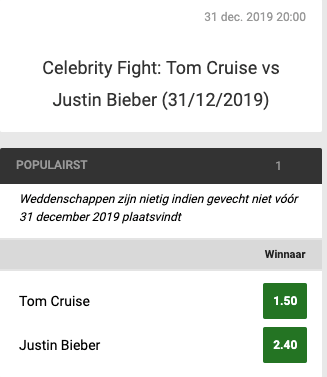odds Justin Bieber vs Tom Cruise MMA