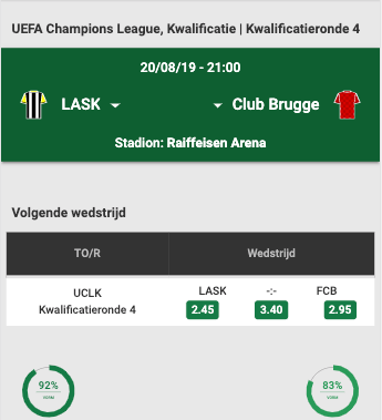 Ga gokken op Lask Linz tegen Club Brugge in de Champions League kwalificatie met odds