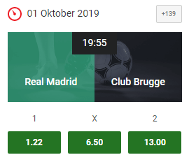  odds Real Madrid Club Brugge Gokken