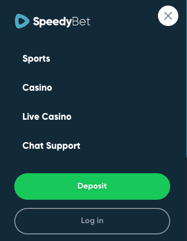Speedybet Mobiel - navigatie menu