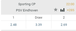  Sporting odds Psv Europa League
