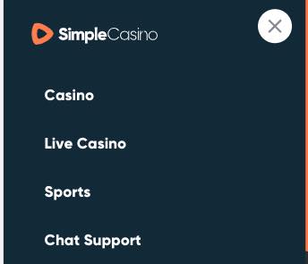 Simple Casino mobiel menu overzicht