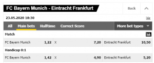 de odds bij Bayern Munchen tegen Eintracht