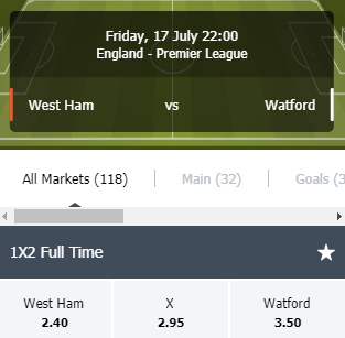 lekkere odds bij West Ham Watford