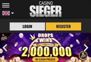 Voorbeeld van de mobiele app site van Casino Sieger