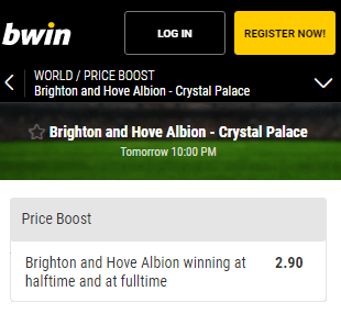 bwin price boost odds brighton hove albion-crystal palace