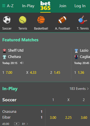 competitie overview bet 365 app