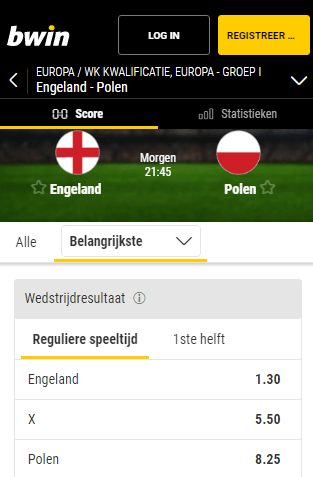 bwin odds bij Engeland Polen 31-03-2021