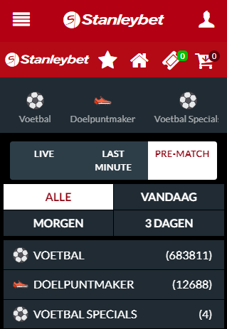 Stanleybet app sportweddenschappen beginscherm
