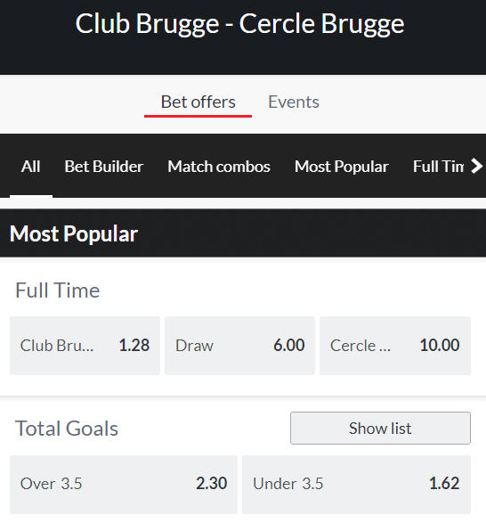 Club brugge tegen Cercle odds JPL