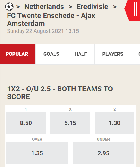 Ajax is favoriet tegen FC Twente zondag