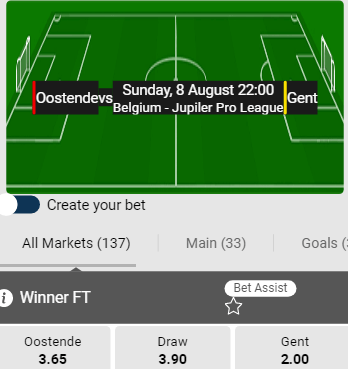 Oostende Gent odds