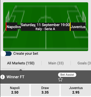 de beste odds bij Napoli - Juventus 11-09-2021