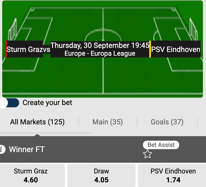 Odds bij Stur, Graz PSV Europa League