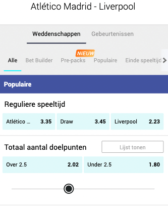 Wedden op Atletico Madrid - Liverpool 19-10-2021