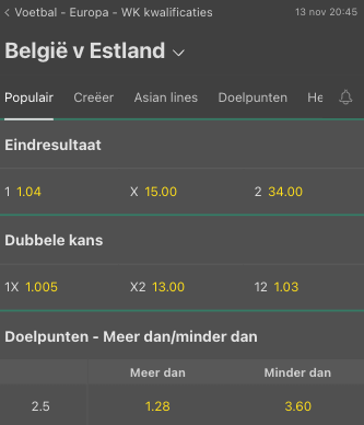Belgie favoriet tegen Estland