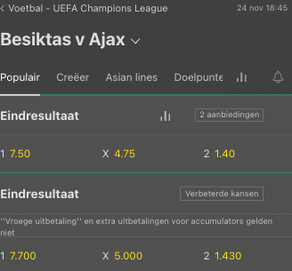 Ajax favoriet in Istanbul tegen Besiktas
