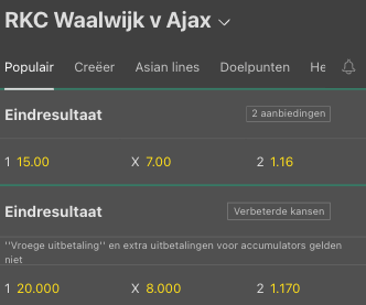RKC Waalwijk - Ajax wedden 22-11-2021