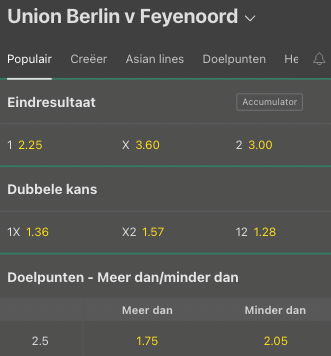 Betcity odds bij Union Berlin - Feyenoord 4-11-2021
