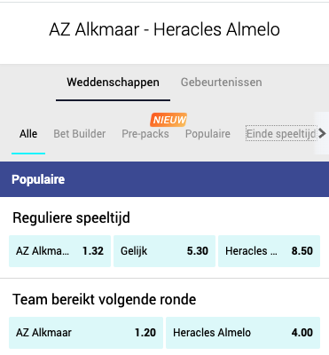 AZ favoriet tegen heracles in de KNVB Beker