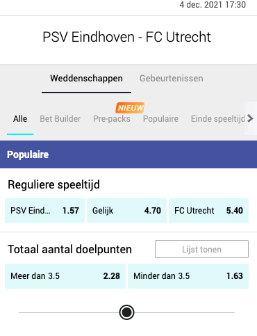 PSV FC Utrecht odds 04-12-2021