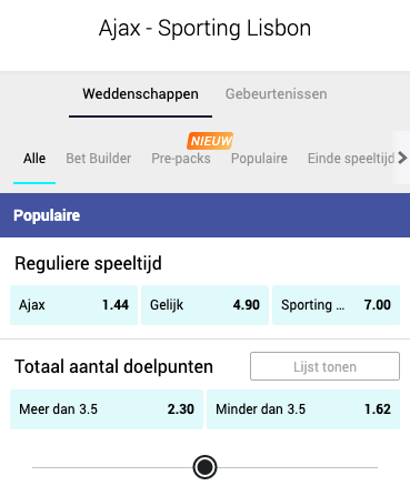 Betcity odds bij Ajax- Sporting 07-12-2021