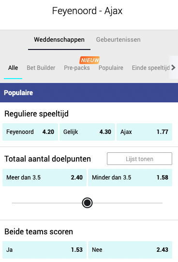 Wedden op Feyenoord - Ajax in de Eredivisie 19/12/2021