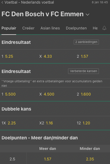 Wedden op FC Den Bosch - FC Emmen 07-01-2022