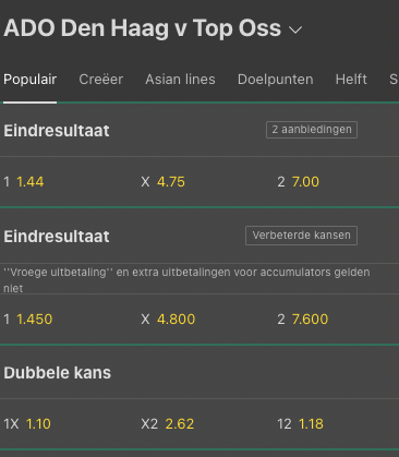 Hoge odds bij ADO Den Haag - TOP Oss 15-01-2022