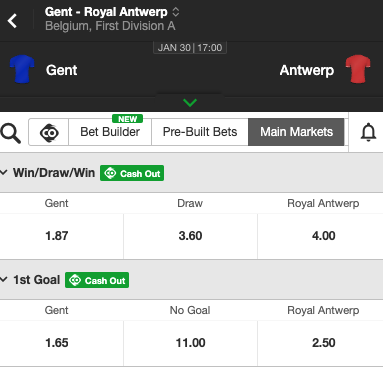 Gent de grote favoriet tegen Antwerp op 30-01-2021