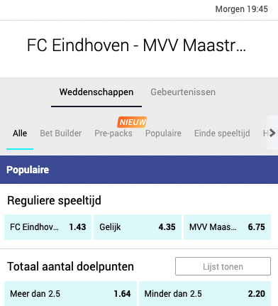FC Eindhoven favoriet tegen MVV Maastricht