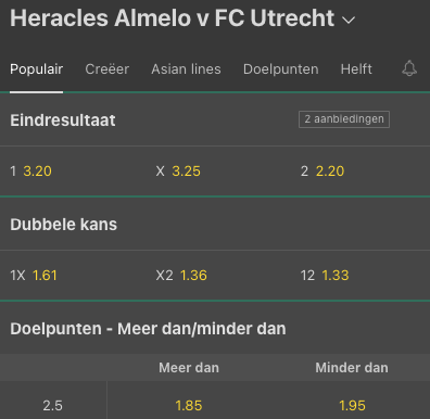 Heracles - FC Utrecht odds bij Bet365