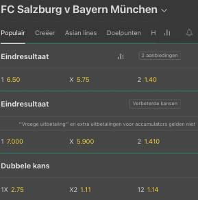 Bet365 odds bij Baern- Salzburg