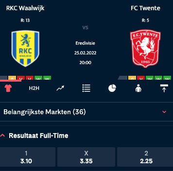 wedden op waalwijk vs twente