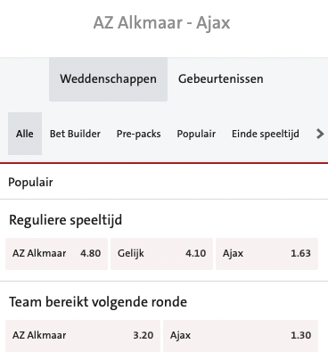 Wed nu met goede odds op AZ-Ajax in de beker 