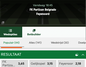 Feyenoord favoriet tegen Partizan Belgrado