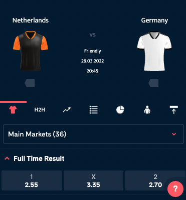 Nederland - Duitsland odds 29-03-2022