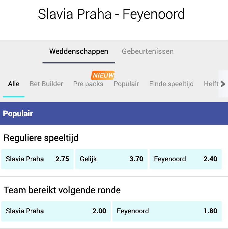 Beste odds wedden op Slavia Praag -Feyenoord 14-04-2022