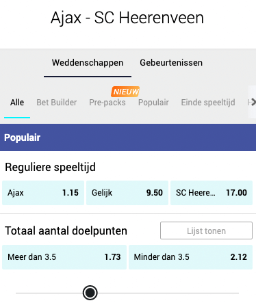 Ajax favoriet tegen Heerenveen op woensdag. Beste odds bij Betcity