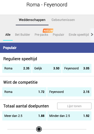 Feyenoord - AS Roma Conference Leauge finale  odds bij Betcity 