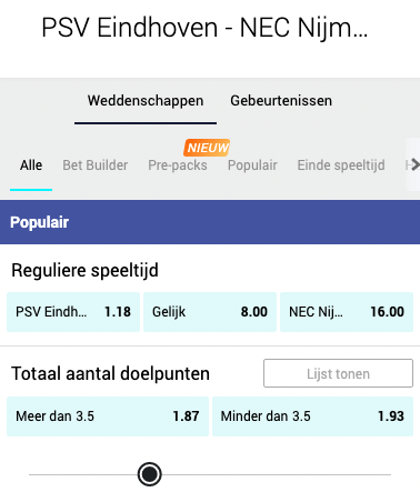 PSV - NEC wedden met de beste odds