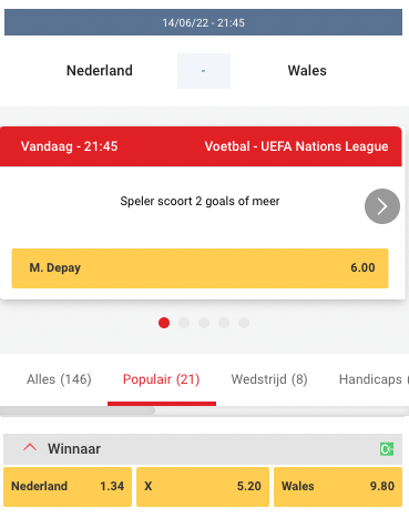 Nederland favoriet tegen Wales in de Nations League