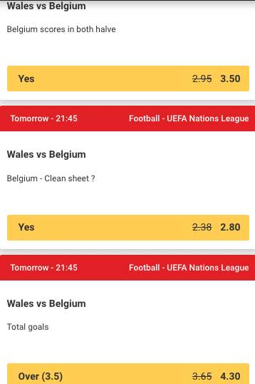 Verhoogde odds bij Circus wedden Wales - België