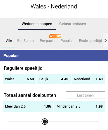 Nederland favoriet tegen Wales op woensdag