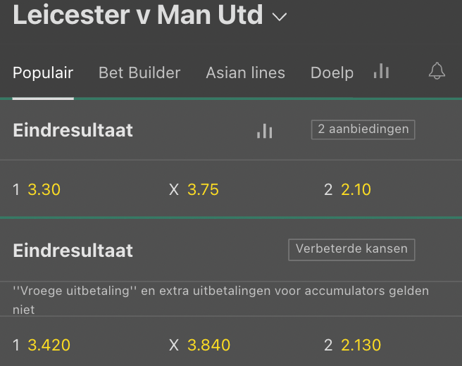 Odds Leicester City - Manchester United 01-09-2022