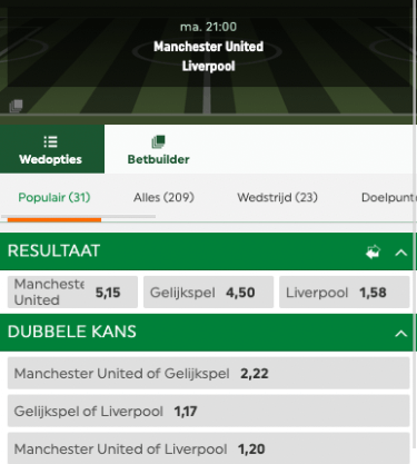 Odds Manchester - Liverpool | Toto