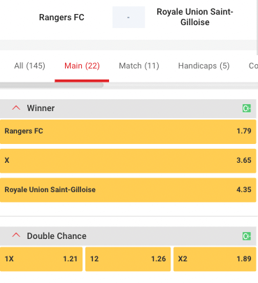 Rangers FC favoriet tegen Union Saint-Gilloise 09-08-2022