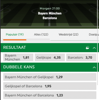 Bayern Munchen - Barcelona odds Champions League 12-09-2022