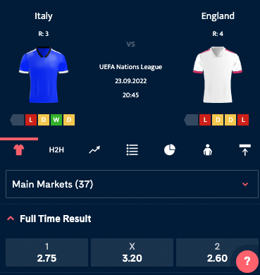 Odds Italië - Engeland | Holland Casino