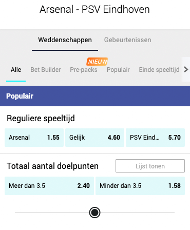 Arsenal - PSV wedden met de beste odds Europa League